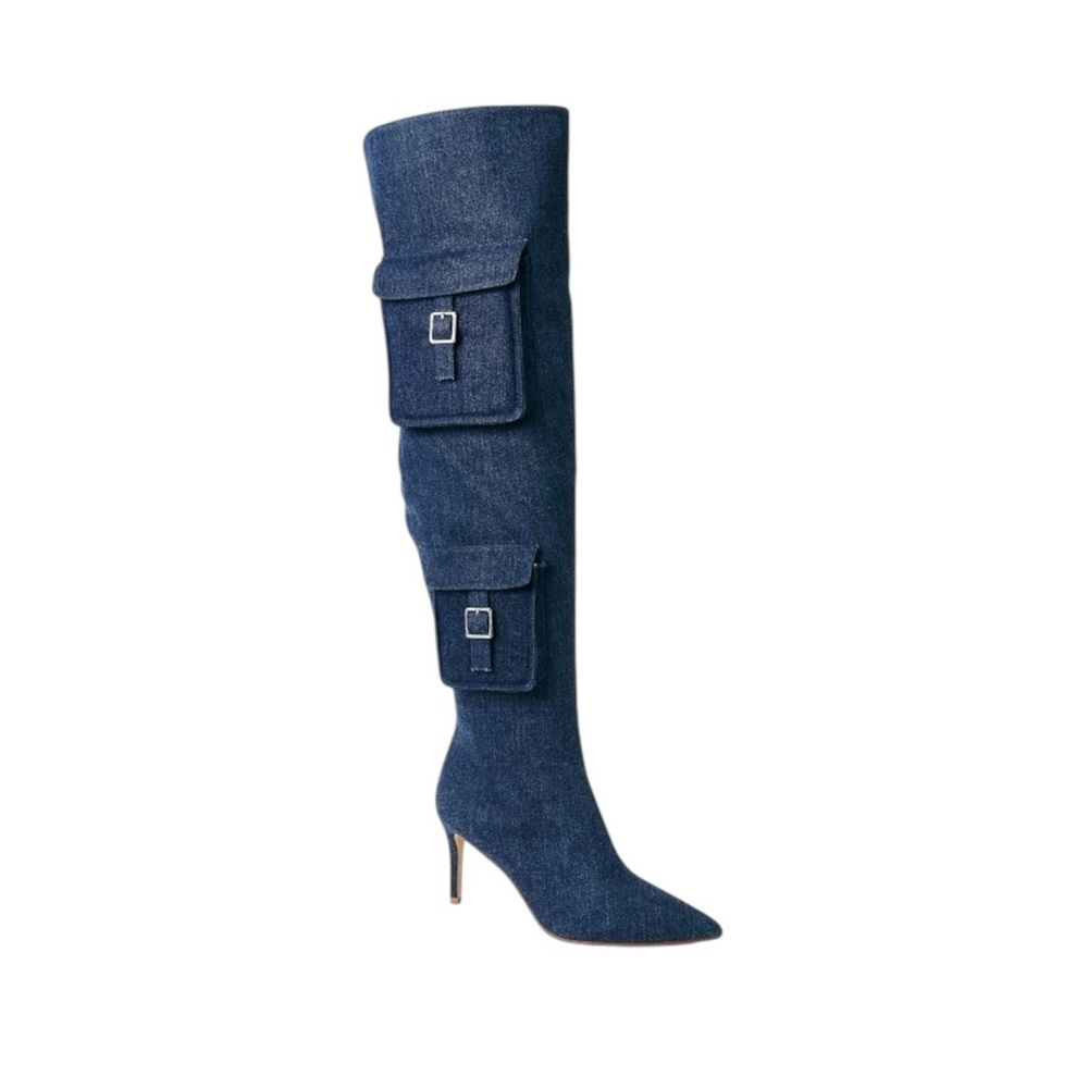 NWOT Denim Cargo Pockets - Over the Knee Stiletto Boots - Women’s 10